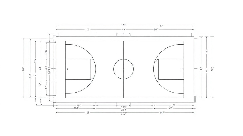 스포츠 코트의 치수 및 측정 기준을 나타낸 도면